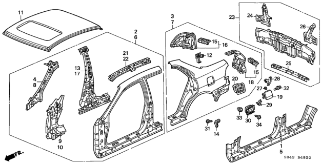 2001 Honda Accord Pillar Set, L. FR. (Upper) (Inner) Diagram for 04647-S84-A01ZZ