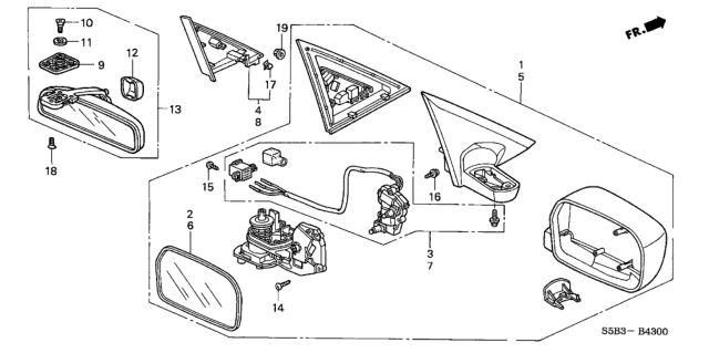 2004 Honda Civic Mirror Sub-Assembly, Passenger Side (1400) Diagram for 76203-S5A-P11