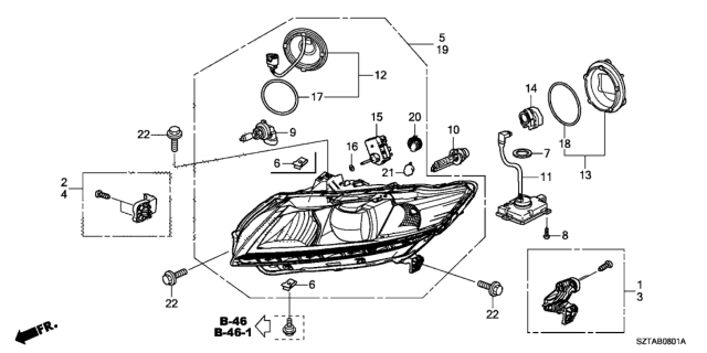 2013 Honda CR-Z Leg Kit A, L. Headlight Mounting Diagram for 06150-SZT-G01