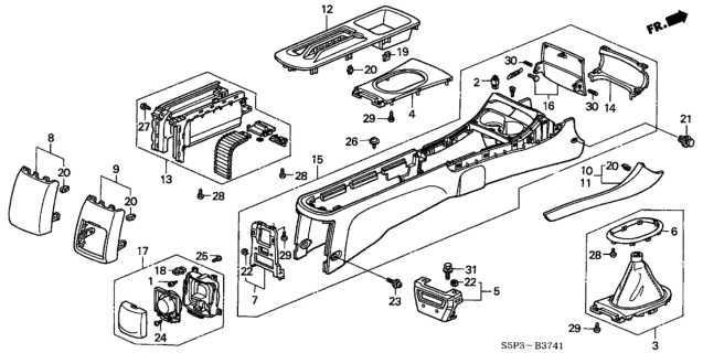 2002 Honda Civic Console Set, Center *YR169L* (MILD BEIGE) Diagram for 83420-S5A-A01ZB