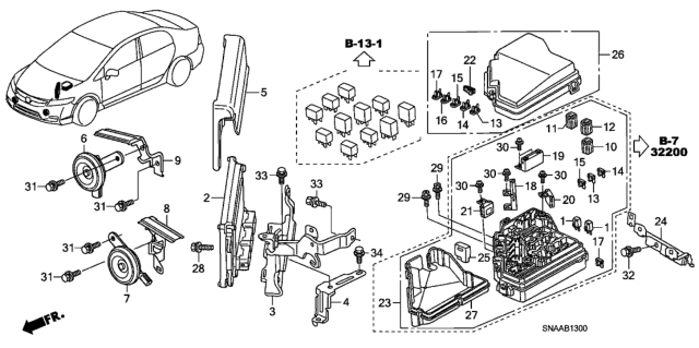 2009 Honda Civic Box Assembly, Relay Diagram for 38250-SNA-A31