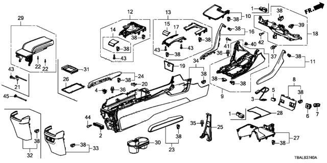 2020 Honda Civic Armrest Assembly (Deep Black) Diagram for 83441-TBA-A01ZA