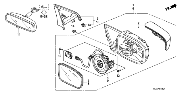 2007 Honda Accord Mirror Assembly, Passenger Side Door (Cool Blue Metallic) (R.C.) (Heated) Diagram for 76200-SDA-A23ZN