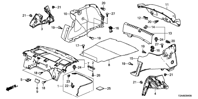 2016 Honda Accord Rear Tray - Side Lining Diagram