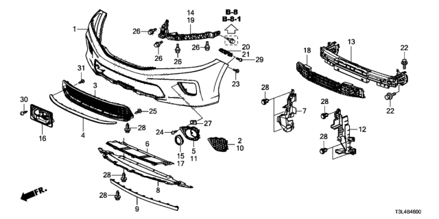 2013 Honda Accord Spacer, L. FR. Bumper Diagram for 71198-T3L-A01