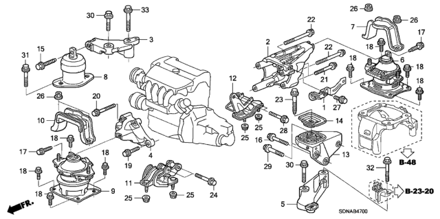 2007 Honda Accord Engine Mounts (L4) Diagram