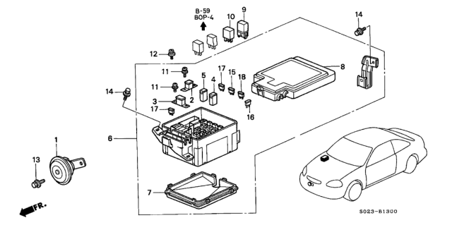 1996 Honda Civic Box Assembly, Main Fuse Diagram for 38250-S01-A01