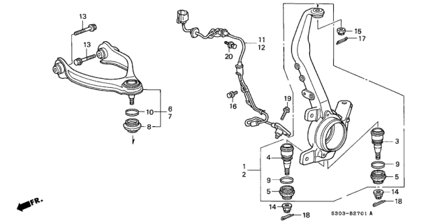 1997 Honda Prelude Arm Assembly, Right Front (Upper) Diagram for 51450-S30-N21