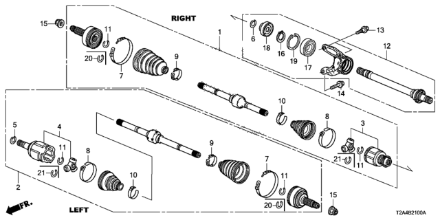 2013 Honda Accord Driveshaft Assembly, Passenger Side Diagram for 44305-T2A-000