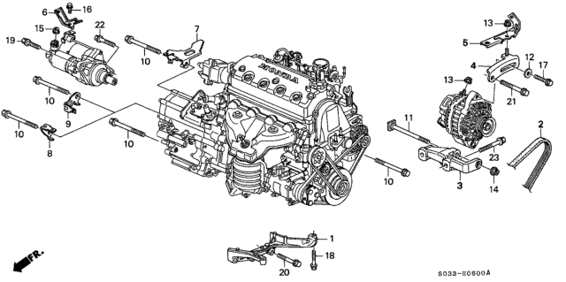1996 Honda Civic Alternator Bracket - Engine Stiffener Diagram