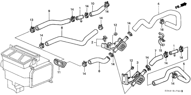 1999 Honda Civic Hose B, Water Outlet Diagram for 79726-S1G-A00