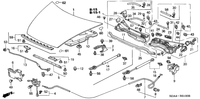 2006 Honda Accord Wire Assembly, Hood Diagram for 74130-SDA-A02