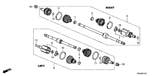2020 Honda Civic Band, Outboard Shaft Boot Diagram for 44318-T9A-T01