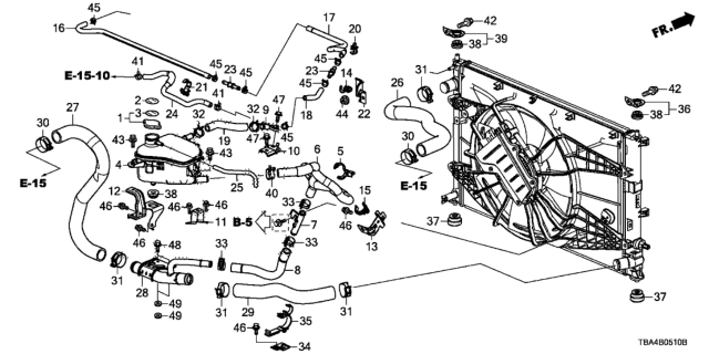 2016 Honda Civic Radiator Hose - Reserve Tank Diagram