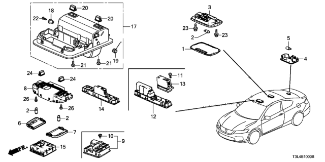 2014 Honda Accord Switch Assy., Sunroof & Map Light *YR449L* (CASHMERE IVORY) Diagram for 35830-T3L-A21ZA