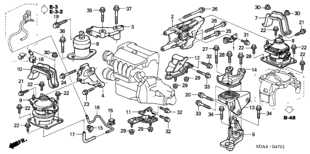 2003 Honda Accord Stay A, Electronic Control Mount Tube Diagram for 50947-SDA-A01