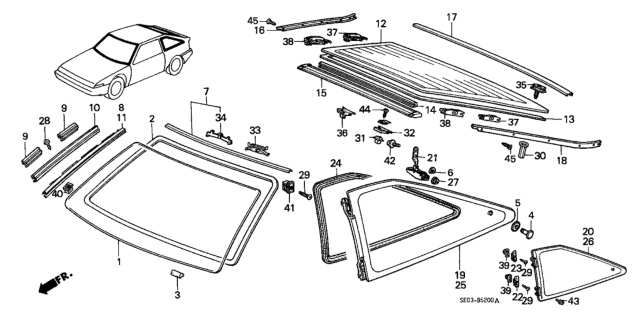 1987 Honda Accord Glass, Front Windshield Diagram for 73111-SE4-A00