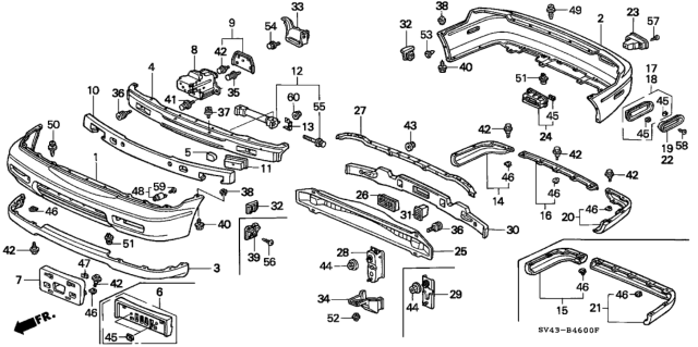 1994 Honda Accord Spacer, FR. Bumper Diagram for 91501-SV4-000