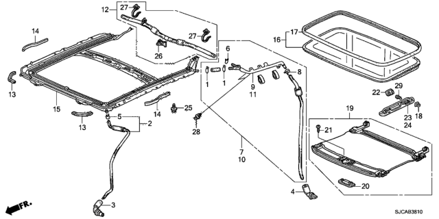2014 Honda Ridgeline Glass Assembly, Roof Diagram for 70200-SJC-A02