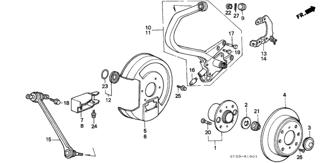 1989 Honda Accord Bracket, R. RR. Knuckle (Disk) Diagram for 52212-SE0-930