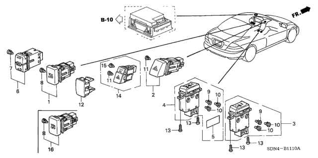 2004 Honda Accord Bulb Diagram for 35852-SDN-A01