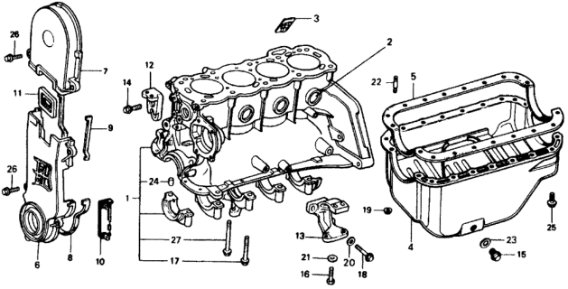 1975 Honda Civic Cylinder Block - Oil Pan Diagram