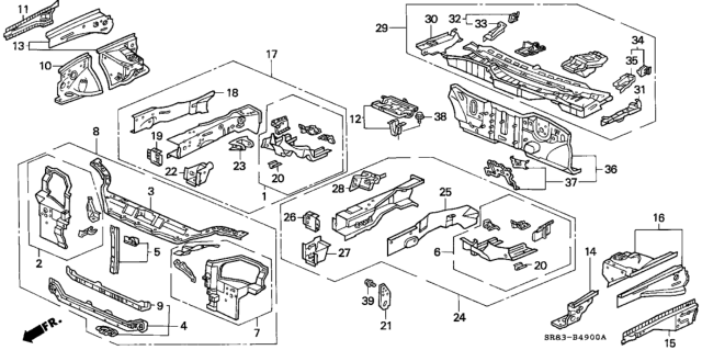 1994 Honda Civic Outrigger Set, R. FR. Side Diagram for 04600-SR3-A10ZZ