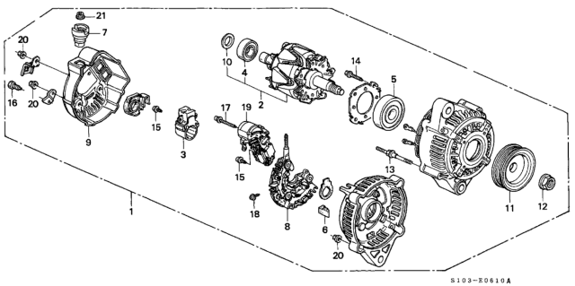 1999 Honda CR-V Alternator Assembly (Cjv27) (Denso) Diagram for 31100-P3F-J01