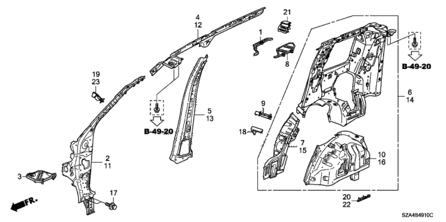2012 Honda Pilot Wheelhouse, L. RR. Diagram for 64730-SZA-A00ZZ