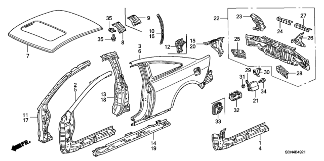 2005 Honda Accord Extension, L. Side Panel Diagram for 63720-SDN-A00ZZ