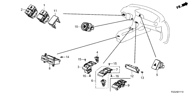 2021 Honda Civic Switch Assembly, Hazard Diagram for 35510-TBA-A01