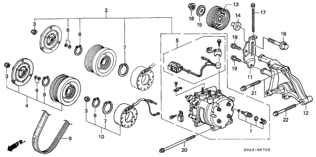 1995 Honda Accord Clutch Set, Compressor Diagram for 38900-P0G-A01