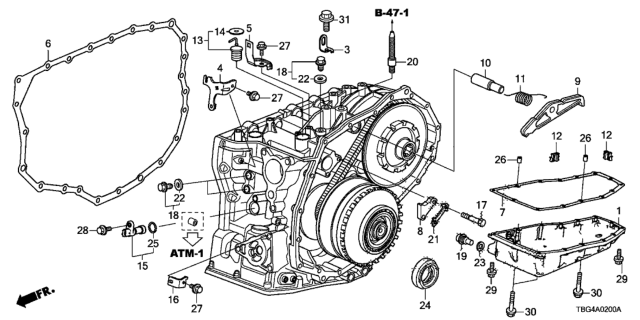 2016 Honda Civic AT Transmission Case Components Diagram