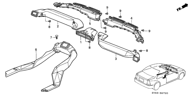 1994 Honda Accord Duct Assy., R. FR. Defroster *YR164L* (MEDIUM TAUPE) Diagram for 77460-SV4-003ZD