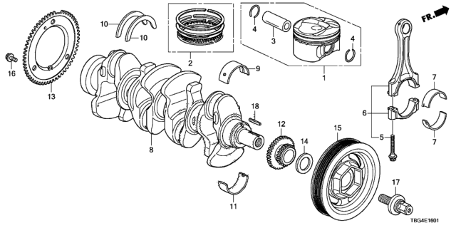 2019 Honda Civic Ring Set, Piston Diagram for 13021-5BA-A11