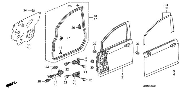 2007 Honda Fit Seal, L. FR. Door (Outer) Diagram for 72350-SLN-A02