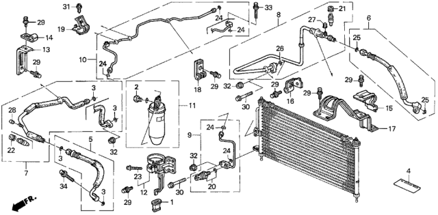 1992 Honda Prelude A/C Hoses - Pipes Diagram
