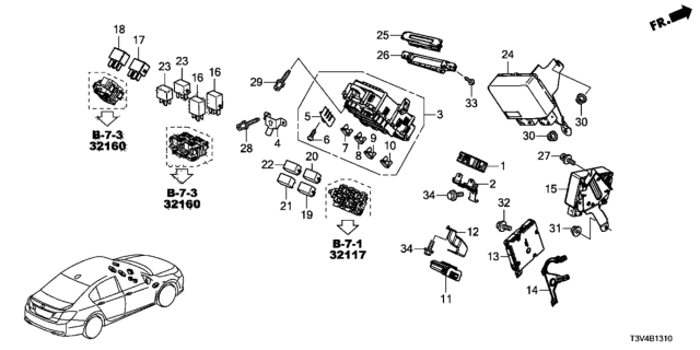 2014 Honda Accord Box Assembly, Fuse Diagram for 38200-T3V-A02
