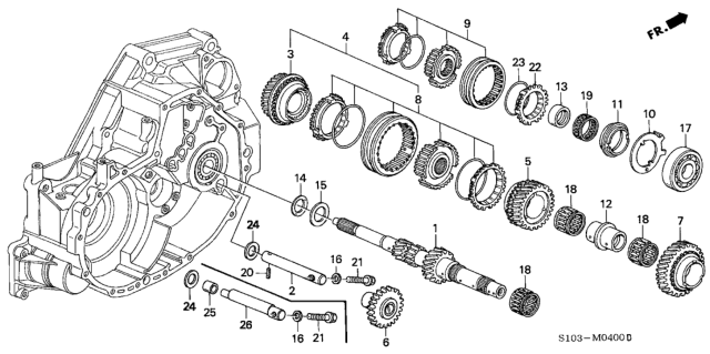 2000 Honda CR-V Shaft, Reverse Idle Gear Diagram for 23261-PEV-900