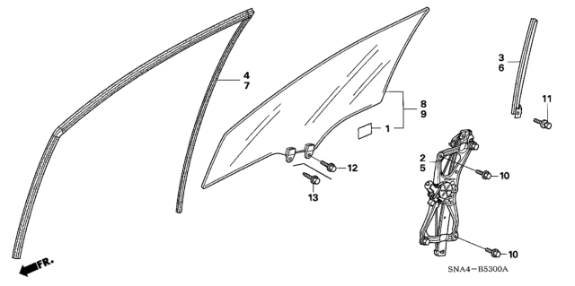 2007 Honda Civic Regulator Assembly, Left Front Door Power Diagram for 72250-SNA-C03