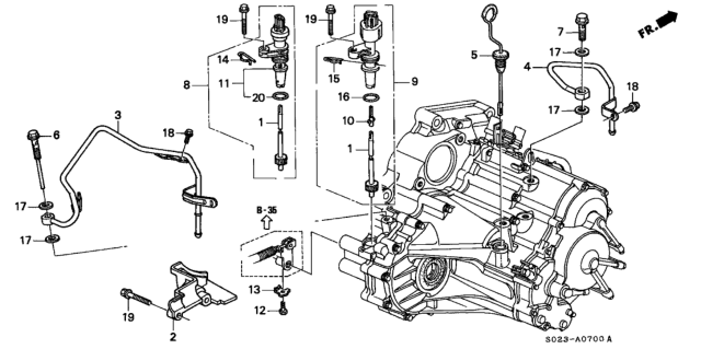 2000 Honda Civic AT ATF Pipe - Speed Sensor (A4RA) Diagram