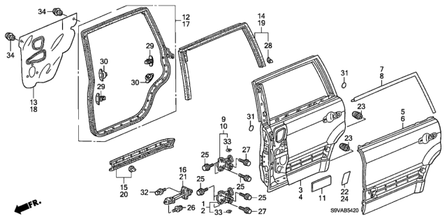 2008 Honda Pilot Seal, L. RR. Door Hole Diagram for 72861-S9V-A01
