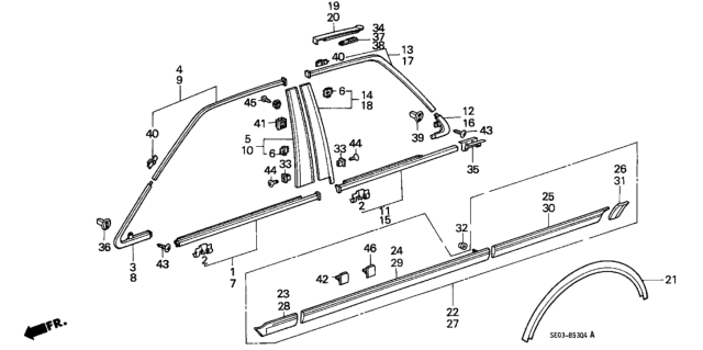 1989 Honda Accord Molding, R. Roof *NH502M* (ASTURIAS GRAY METALLIC) Diagram for 74306-SE3-A00ZK