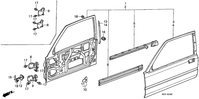 1987 Honda Accord Stiffener, L. Door Skin (Upper) Diagram for 67261-SE0-300ZZ