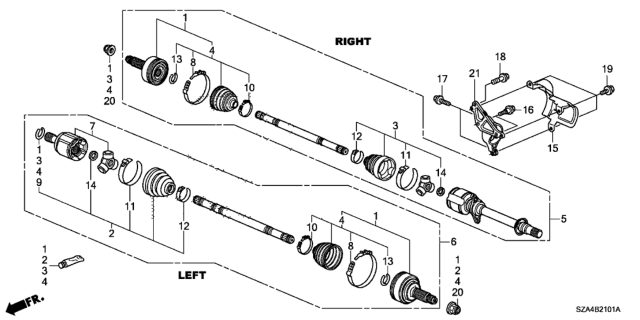 2014 Honda Pilot Boot Set, Inboard Diagram for 44017-STX-A51