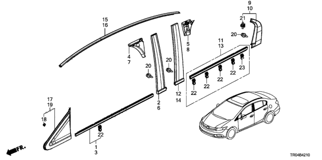 2012 Honda Civic Clip, RR. Door Molding End Diagram for 91504-TR0-A01