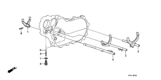 1989 Honda Accord Fork, Top Gearshift Diagram for 24211-PC8-J00