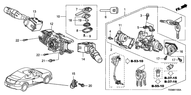 2011 Honda Accord Cylinder Set, Key Diagram for 06350-TE0-A01