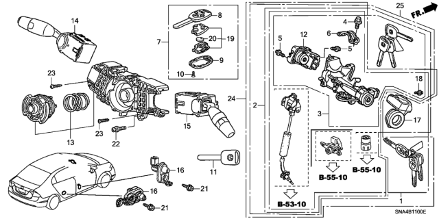 2007 Honda Civic Sensor Assembly, Steering & Body Switch Diagram for 35251-SMG-E01