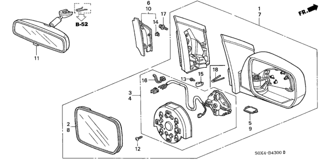 2000 Honda Odyssey Mirror Assembly, Passenger Side Door (Deep Velvet Blue Pearl) (R.C.) Diagram for 76200-S0X-A01ZA